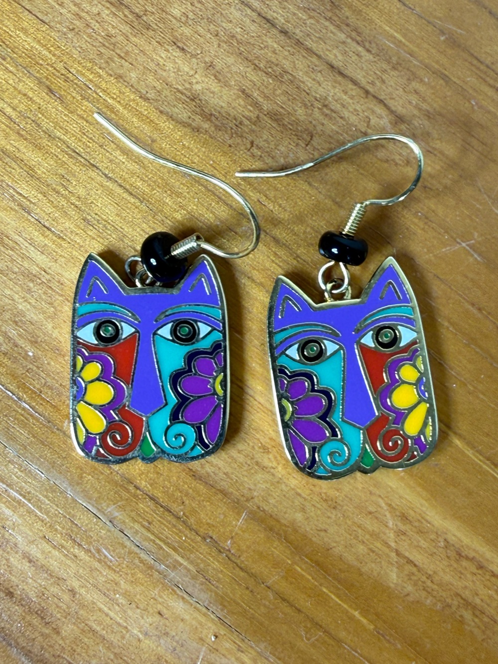 Laurel Burch Cat Enamel Drop Earrings